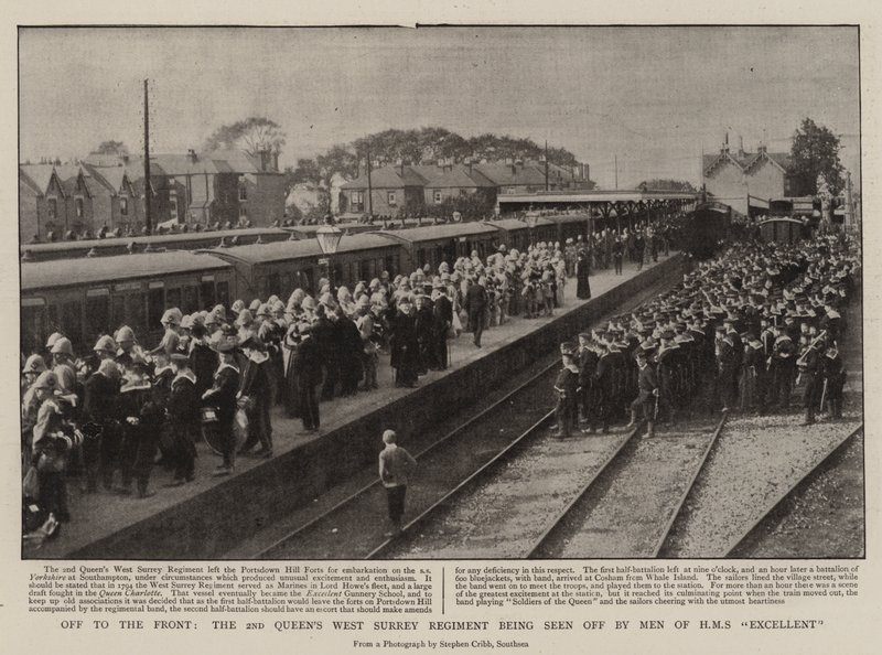 Verso il Fronte, il 2° Reggimento Queens West Surrey salutato dagli Uomini della HMS Excellent da English Photographer