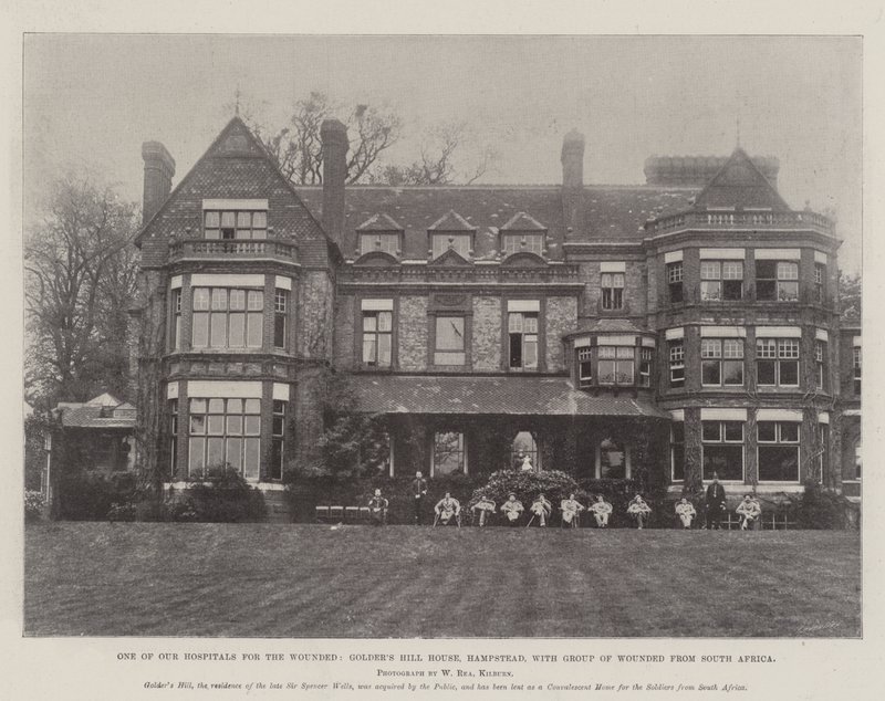 Uno dei nostri ospedali per i feriti, Golders Hill House, Hampstead, con un gruppo di feriti dal Sud Africa da English Photographer