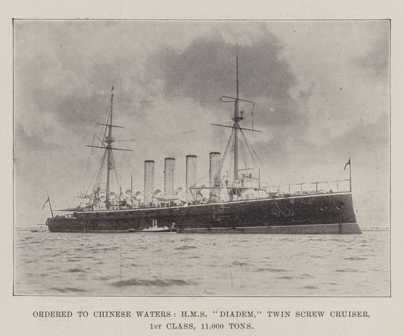 Ordinato nelle acque cinesi, HMS Diadem, incrociatore a doppia elica, 1ª classe, 11.000 tonnellate da English Photographer