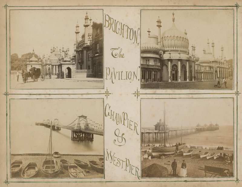 Cartolina con immagini che raffigurano vedute di Brighton da English Photographer
