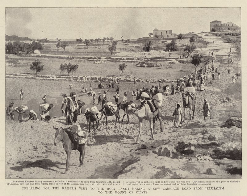 Preparativi per la visita del Kaiser in Terra Santa, costruzione di una nuova strada carrozzabile da Gerusalemme al Monte degli Ulivi da English Photographer