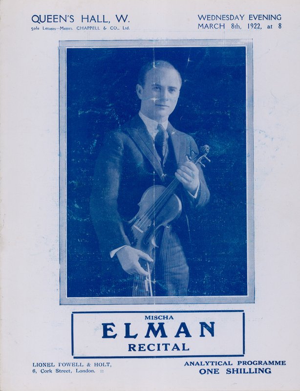 Programma del recital di Mischa Elman, Queens Hall, 8 marzo 1922 da English Photographer