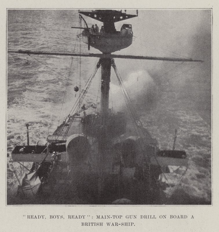 Pronti, ragazzi, pronti, esercitazione con il cannone sul ponte di una nave da guerra britannica da English Photographer
