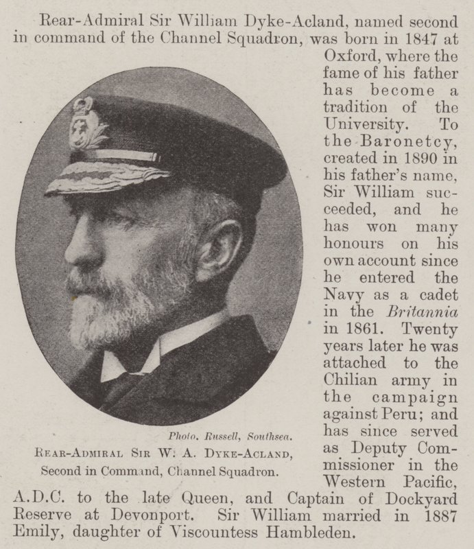 Contrammiraglio Sir W A Dyke-Acland, secondo in comando, Channel Squadron da English Photographer