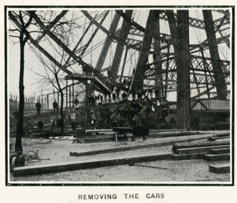 Rimozione della Grande Ruota a Earls Court, Londra; rimozione delle cabine; da The Sphere, 13 aprile 1907 da English Photographer