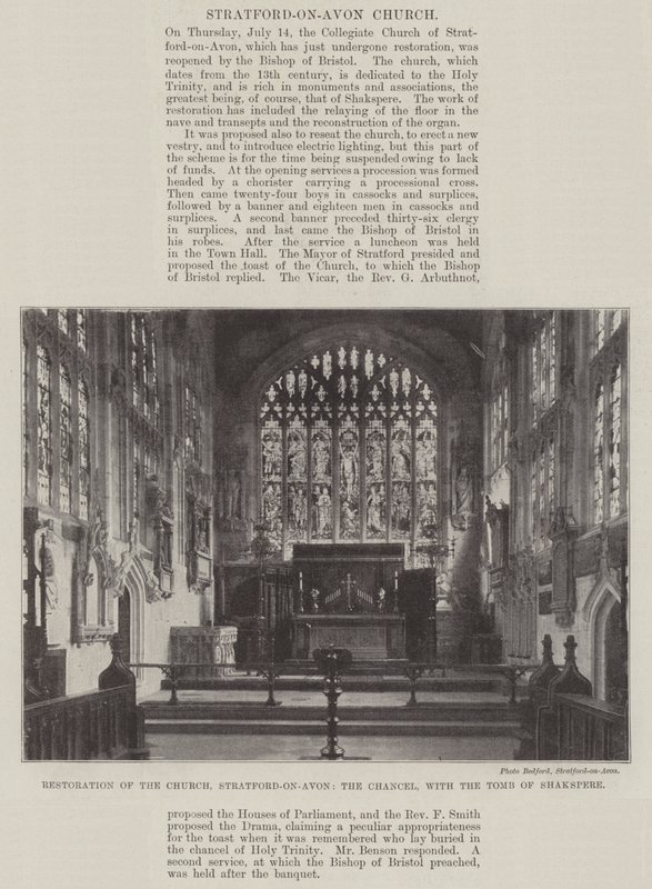 Restauro della Chiesa, Stratford-on-Avon, il Coro, con la Tomba di Shakespeare da English Photographer