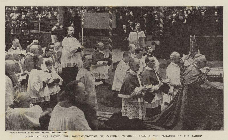 Scena alla Posa della Prima Pietra da parte del Cardinale Vaughan, Lettura delle Litanie dei Santi da English Photographer