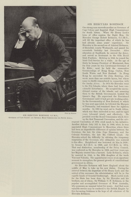 Sir Hercules Robinson, Governatore della Colonia del Capo e Alto Commissario Imperiale per il Sudafrica da English Photographer
