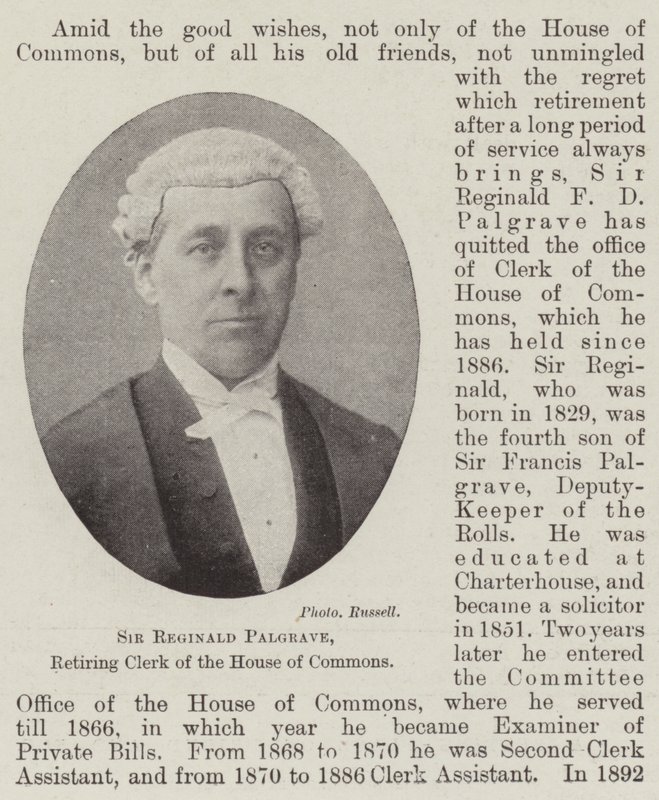 Sir Reginald Palgrave, segretario uscente della Camera dei Comuni da English Photographer