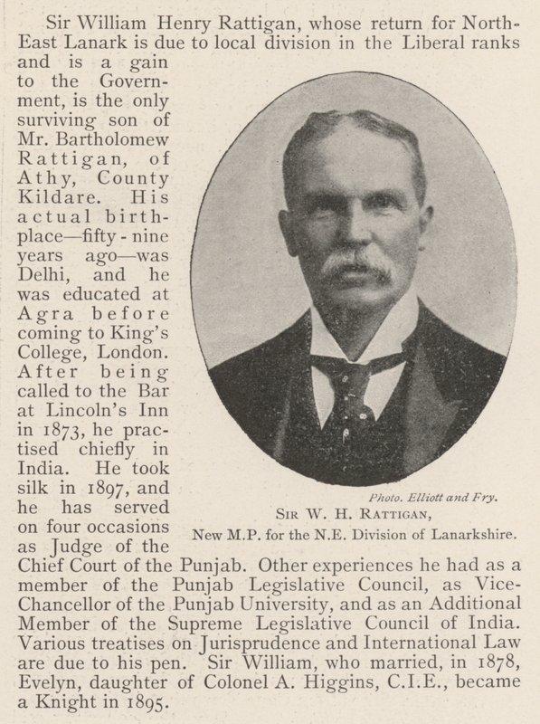 Sir W H Rattigan, nuovo deputato per la divisione nord-est del Lanarkshire da English Photographer