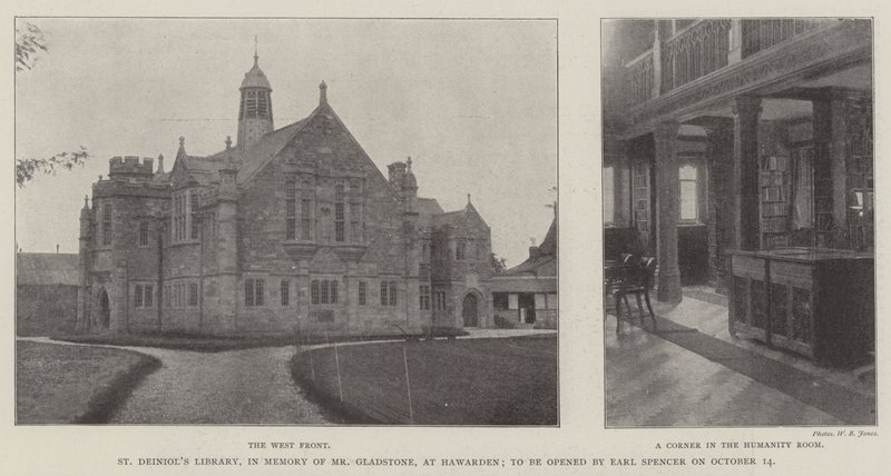 La biblioteca di St Deiniol, in memoria di Mr Gladstone, a Hawarden, da inaugurare da Earl Spencer il 14 ottobre da English Photographer