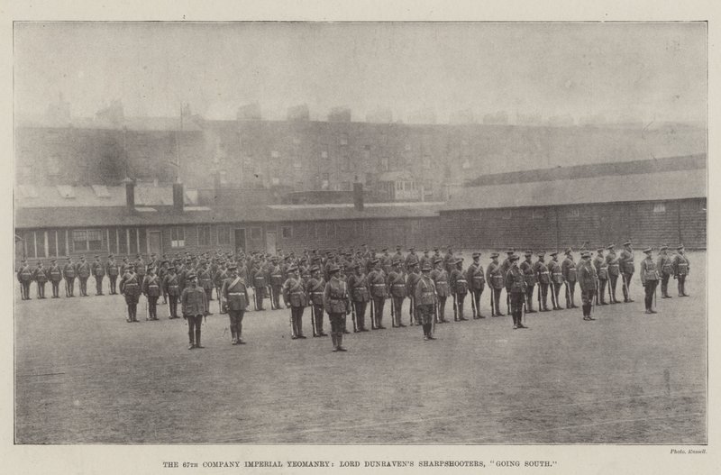 La 67ª compagnia degli Imperial Yeomanry, i tiratori scelti di Lord Dunraven, in partenza per il sud da English Photographer