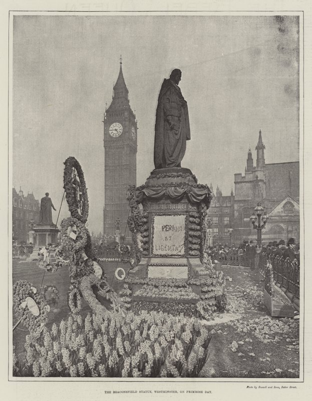 La statua di Beaconsfield, Westminster, nel giorno della Primula da English Photographer