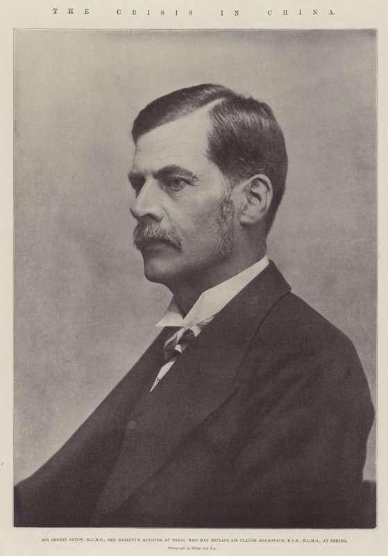 La crisi in Cina, Sir Ernest Satow, KCMG, ministro di Sua Maestà a Tokio, che potrebbe sostituire Sir Claude MacDonald, KCB, KCMG, a Pechino da English Photographer