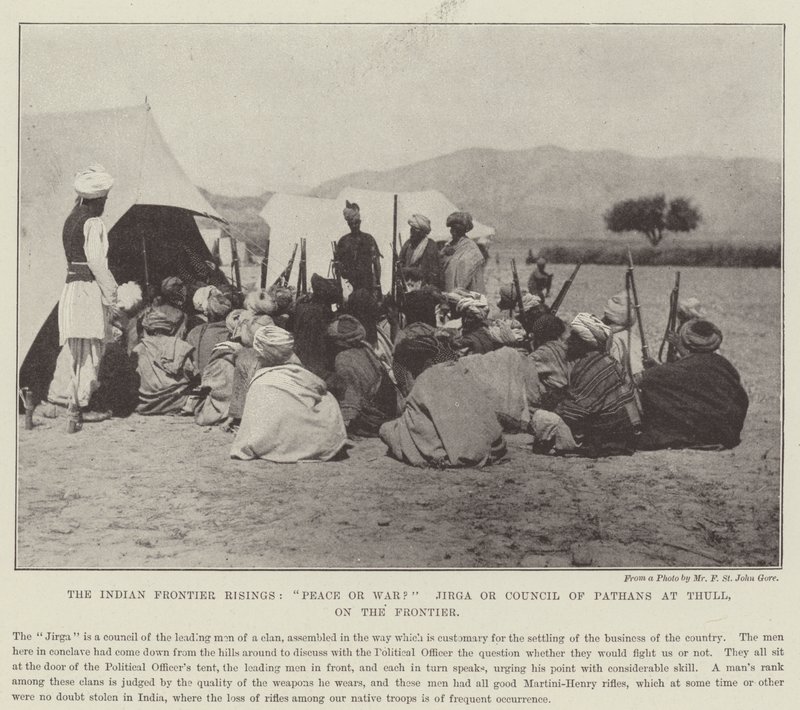 Le rivolte di frontiera indiana, pace o guerra? Jirga o Consiglio dei Pathan a Thull, sulla frontiera da English Photographer
