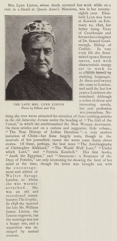 La defunta signora Lynn Linton da English Photographer
