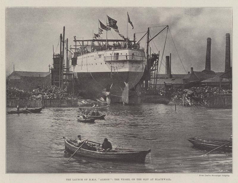 Il varo della HMS Albion, la nave sullo scalo a Blackwall da English Photographer