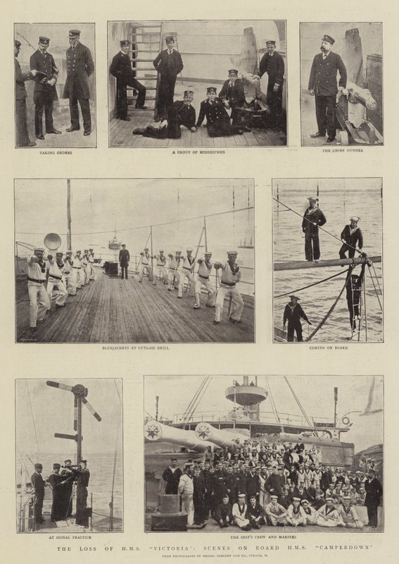 La Perdita della HMS Victoria, Scene a Bordo della HMS Camperdown da English Photographer