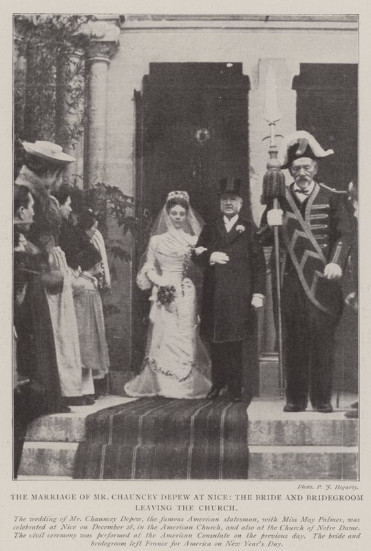 Il matrimonio del signor Chauncey Depew a Nizza, la sposa e lo sposo che lasciano la chiesa da English Photographer