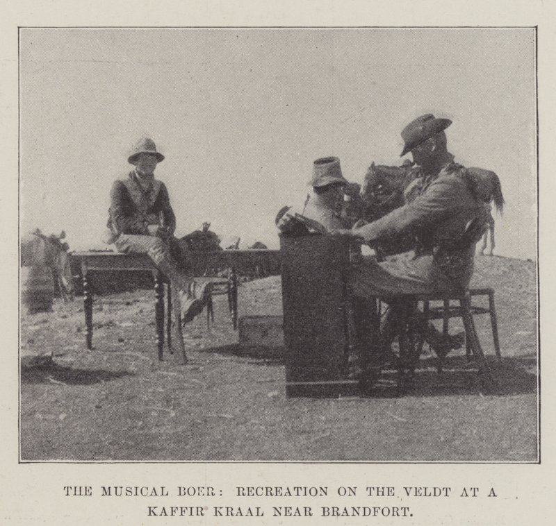 Il Boer musicale, ricreazione nella Veldt in un kraal Kaffir vicino a Brandfort da English Photographer