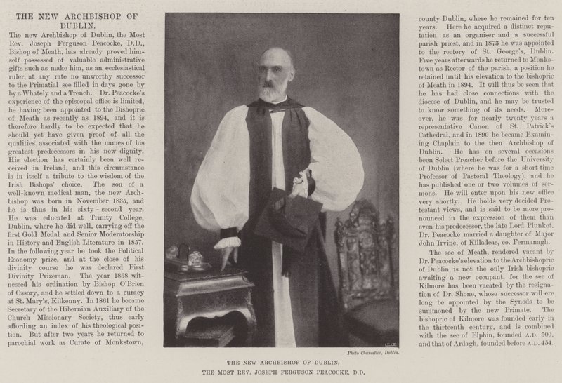 Il nuovo arcivescovo di Dublino, il reverendissimo Joseph Ferguson Peacocke, DD da English Photographer