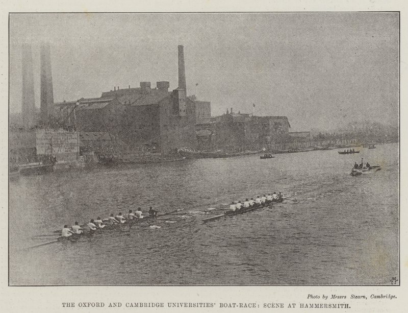 La regata delle università di Oxford e Cambridge, scena a Hammersmith da English Photographer