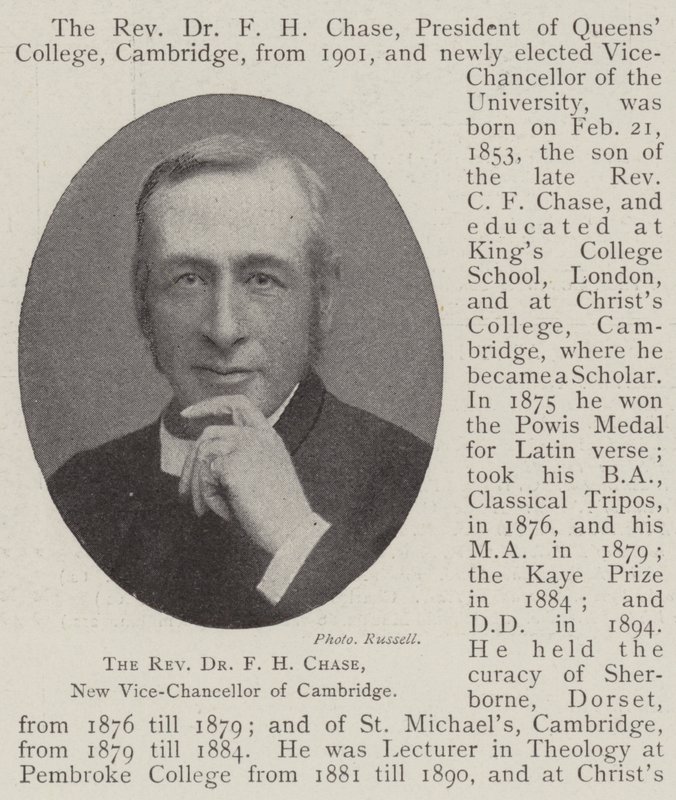 Il reverendo Dr F H Chase, nuovo vice-cancelliere di Cambridge da English Photographer