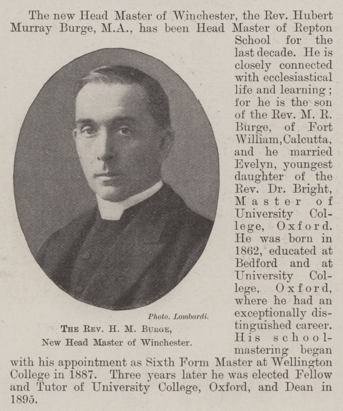Il Reverendo H M Burge, nuovo preside di Winchester da English Photographer