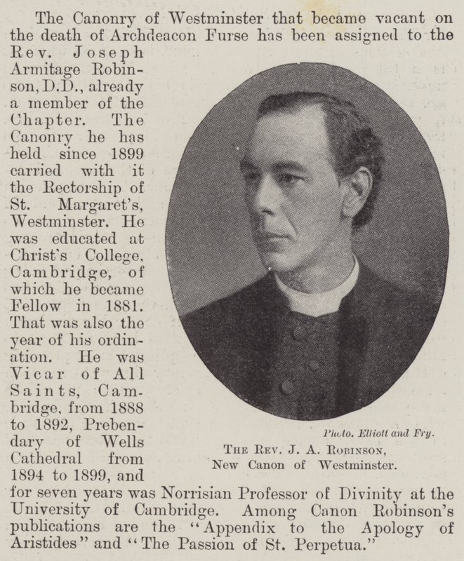 Il Reverendo J A Robinson, nuovo Canonico di Westminster da English Photographer