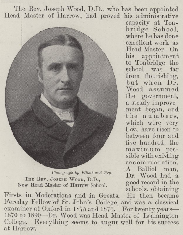 Il reverendo Joseph Wood, DD, nuovo preside della Harrow School da English Photographer