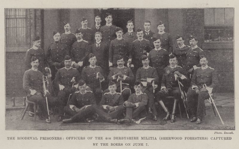 I prigionieri di Roodeval, ufficiali della 4ª milizia del Derbyshire (Sherwood Foresters) catturati dai Boeri il 7 giugno da English Photographer
