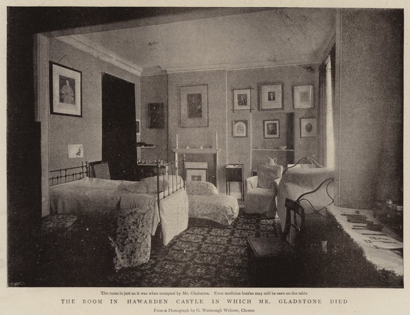 La stanza nel castello di Hawarden in cui è morto Mr Gladstone da English Photographer