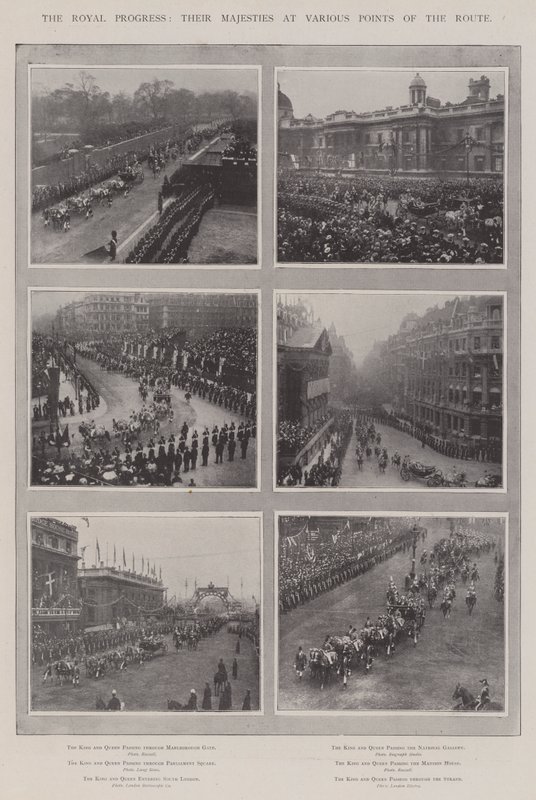 Il progresso reale, le loro Maestà in vari punti del percorso da English Photographer