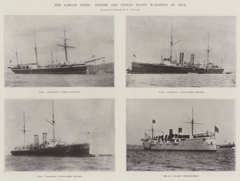 La crisi samoana, navi da guerra britanniche e statunitensi ad Apia da English Photographer