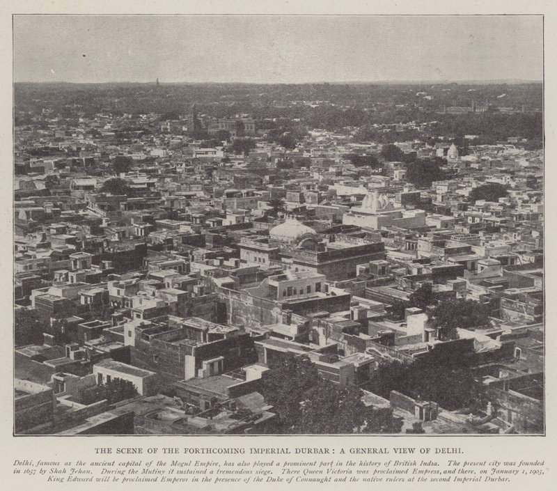 La scena del prossimo Durbar imperiale, una vista generale di Delhi da English Photographer