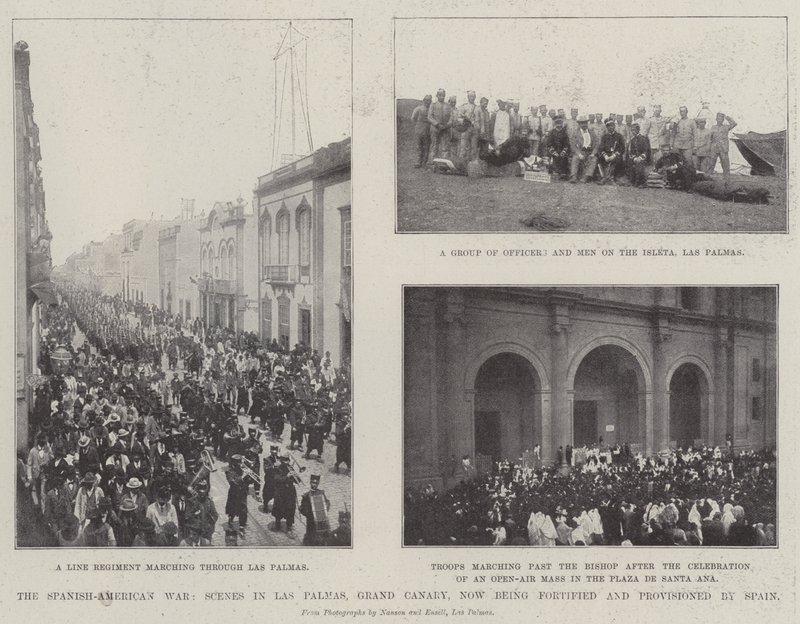 La guerra ispano-americana, scene a Las Palmas, Gran Canaria, ora fortificata e approvvigionata dalla Spagna da English Photographer