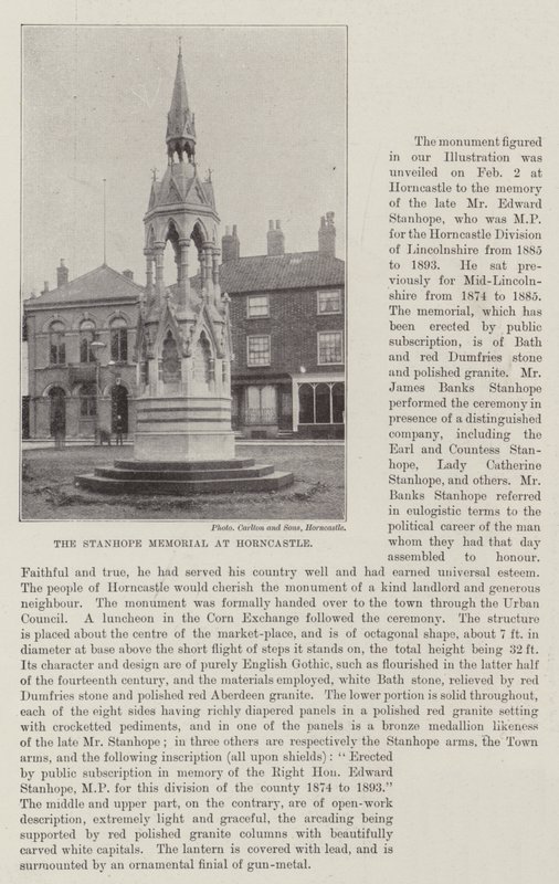 Il Memoriale Stanhope a Horncastle da English Photographer
