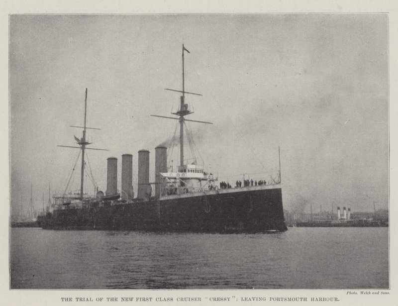 La prova del nuovo incrociatore di prima classe Cressy, in partenza dal porto di Portsmouth da English Photographer