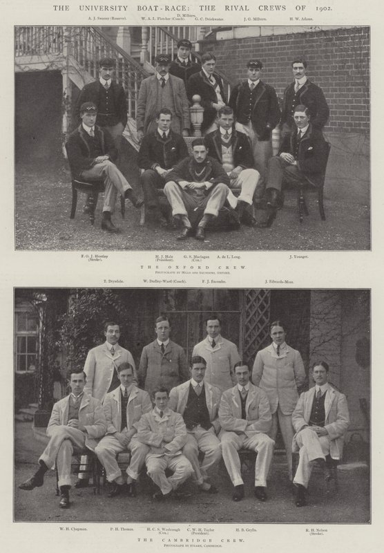 La gara di canottaggio universitaria, gli equipaggi rivali del 1902 da English Photographer