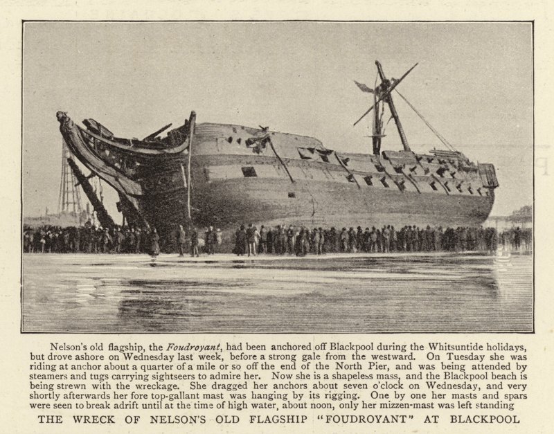 Il naufragio della vecchia nave ammiraglia di Nelson, Foudroyant, a Blackpool da English Photographer
