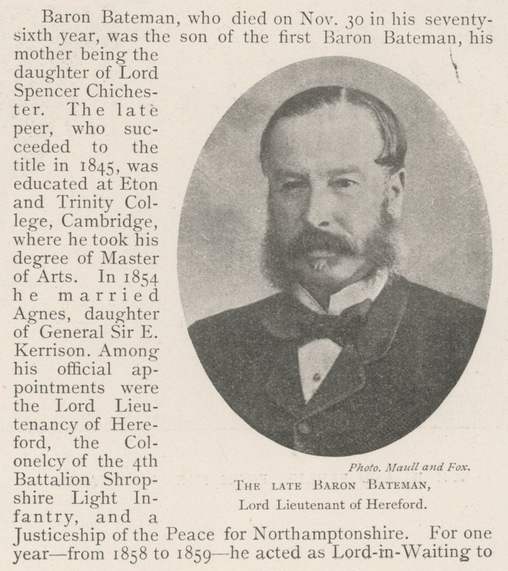 Il defunto Barone Bateman, Lord Luogotenente di Hereford da English Photographer
