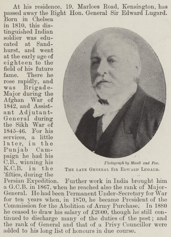 Il defunto generale Sir Edward Lugard da English Photographer