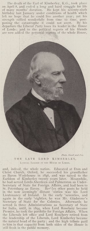 Il Defunto Lord Kimberley, Leader Liberale nella Camera dei Lord da English Photographer