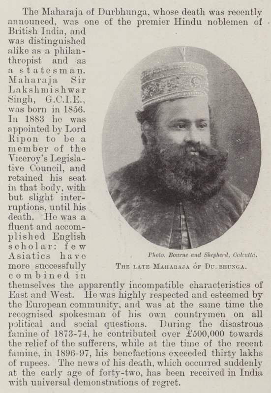 Il defunto Maharaja di Durbhunga da English Photographer