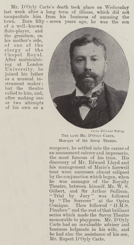 Il defunto Mr DOyly Carte, direttore del Savoy Theatre da English Photographer