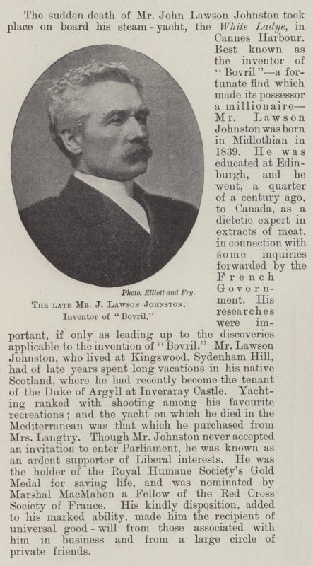 Il defunto Mr J Lawson Johnston, inventore del Bovril da English Photographer