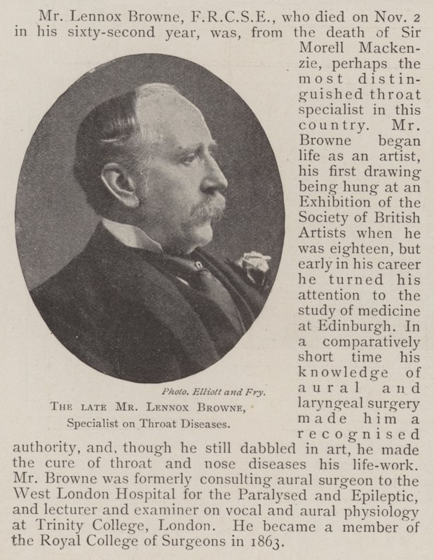 Il defunto signor Lennox Browne, specialista in malattie della gola da English Photographer