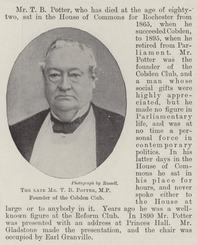 Il defunto signor T B Potter, MP, fondatore del Cobden Club da English Photographer