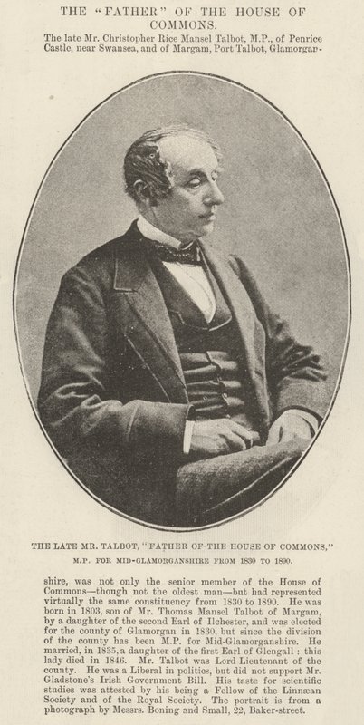 Il defunto Mr Talbot, padre della Camera dei Comuni, MP per Mid-Glamorganshire dal 1830 al 1890 da English Photographer