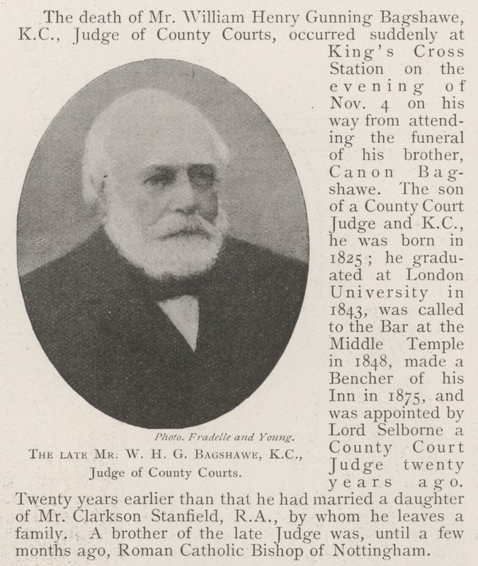 Il defunto signor W H G Bagshawe, KC, giudice dei tribunali di contea da English Photographer